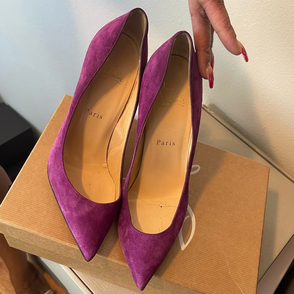 Christian louboutin Pigalle Follies suede 100mm Red Sole High-Heel Pumps, purple